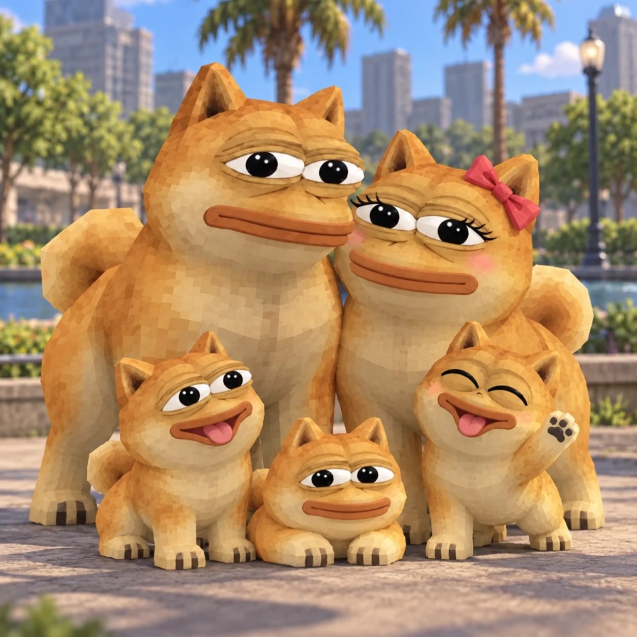 Dope Fam doge parents and three smiling pups